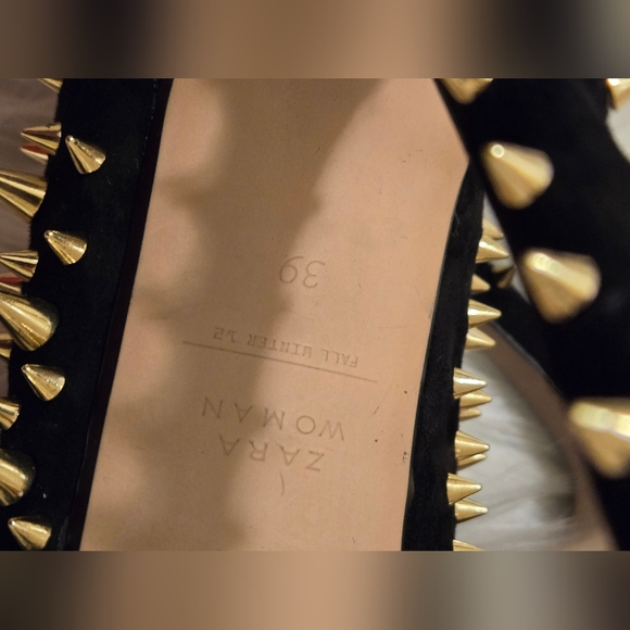 Zara Women's Suede Studded Platform Sandal Shoe Size 39/ US 8 Black - Picture 3 of 16